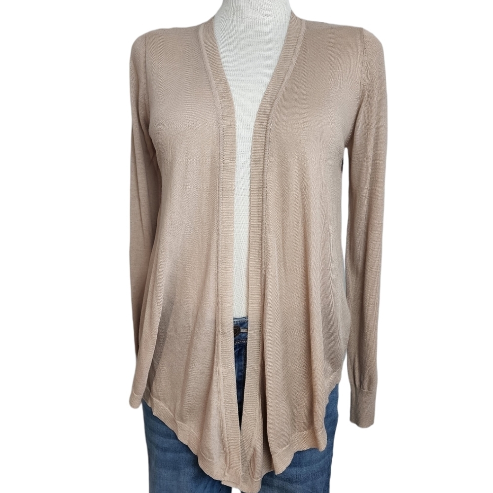 Hem & Thread Cream Color Sheer Back Open Front Cardigan Size S NWT